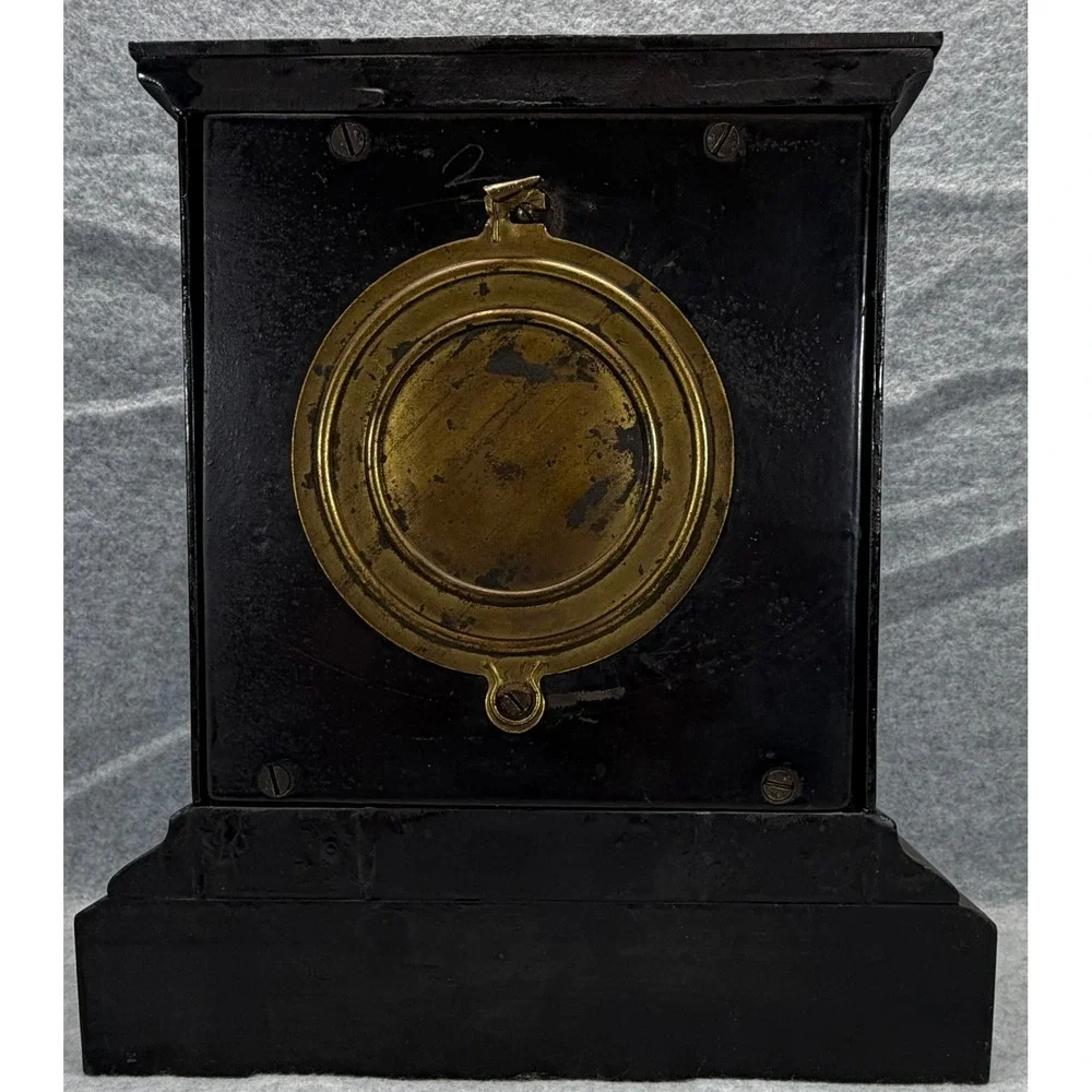 Antique Ansonia Mantel Clock Black Gold Floral 1882 Patent Victorian Decor
